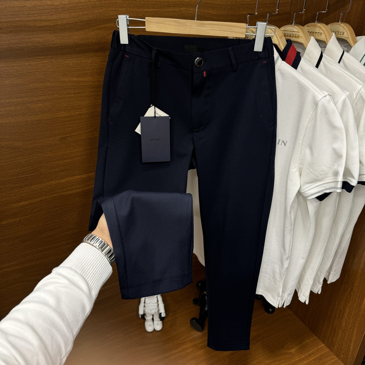 Pr!da G!bA!din Kumaş Jogger Pantolon Lacivert