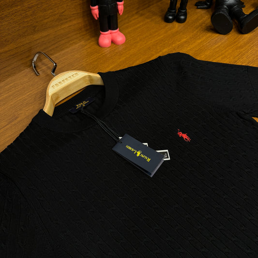 Po!o Ralph Lauren BisiK!et Yaka Örme Triko T-SH!rt Siyah