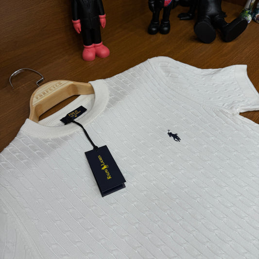 Po!o Ralph Lauren BisiK!et Yaka Örme Triko T-SH!rt Beyaz